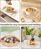 12-delige set - Placemats - Ronde handgeweven natuurlijke placemats - Boheemse landelijke stijl - Bruin en wit - 38 cm