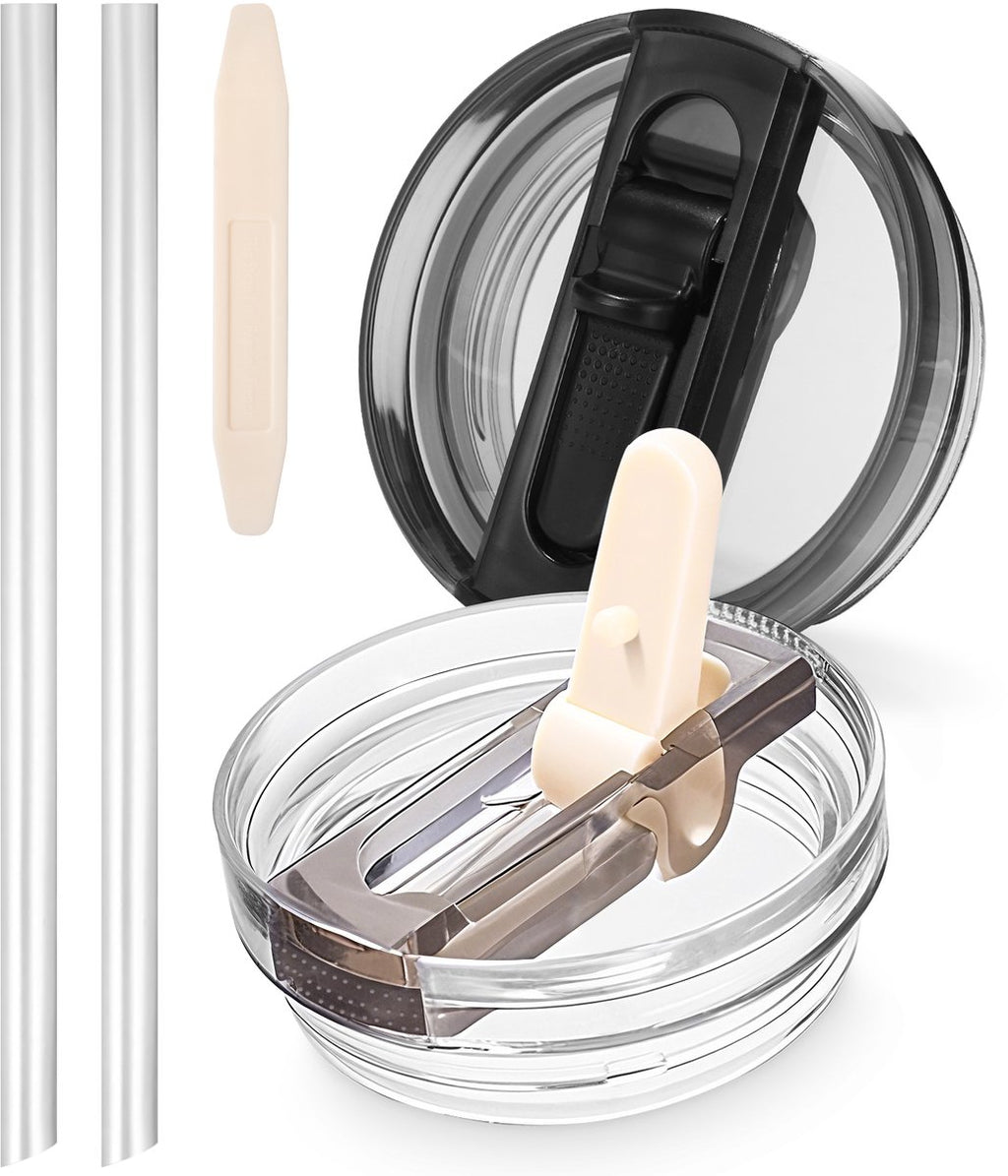Vervangingsset voor geïsoleerde bekerdeksels - Lekvrije dekselaccessoire - Met rietje en anti-verstoppingsfunctie - Geschikt voor waterflessen van 20/30/40 oz - Crème, Zwart