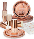 Verjaardagsservies 125 Delen - Roze Gouden Disposable - Borden & Bekers Happy Birthday