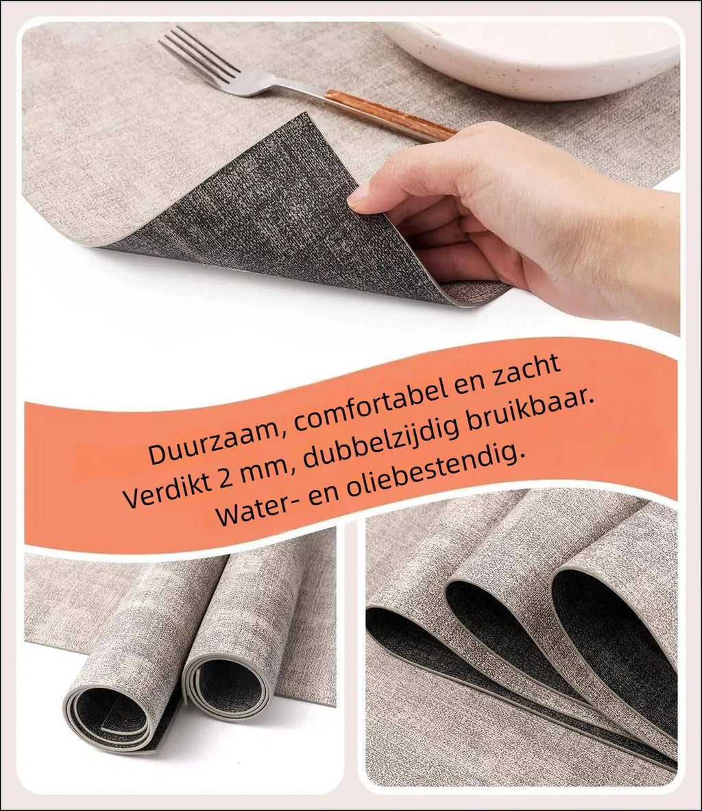 6-Delig Tafelkleed Set - Wasbare PVC Placemats 43x30cm - Dubbelzijdig & Hittebestendig - Imitatieleer Tafelbeschermers voor Keuken en Eethoek