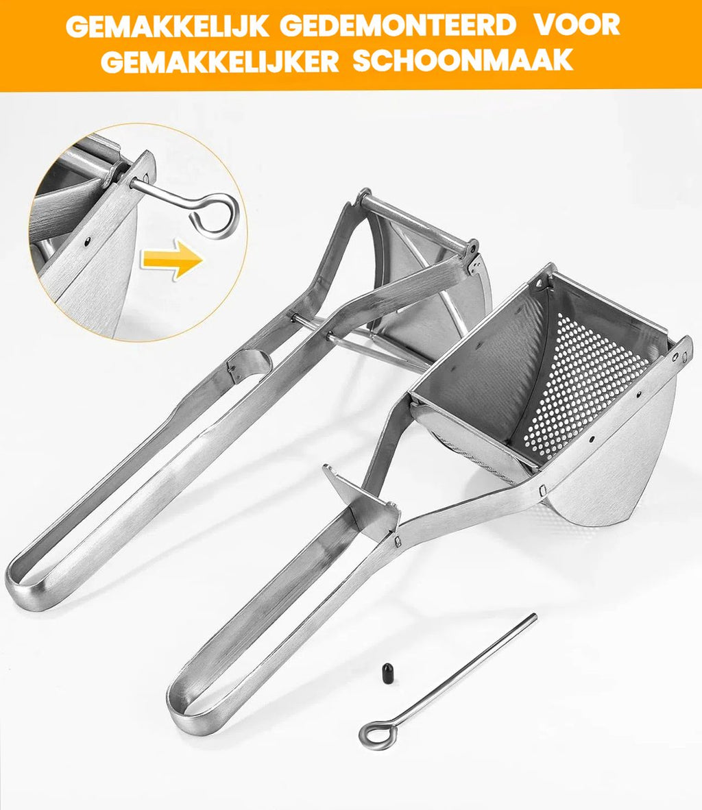Pureestampers-Stainless Steel Potato Masher Set - 3-delige set met pers schraper en borstel - Handmatige pureemaker voor aardappelen groenten en fruit - Geschikt voor keuken en babyvoeding