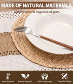 12-delige set - Placemats - Ronde handgeweven natuurlijke placemats - Boheemse landelijke stijl - Bruin en wit - 38 cm