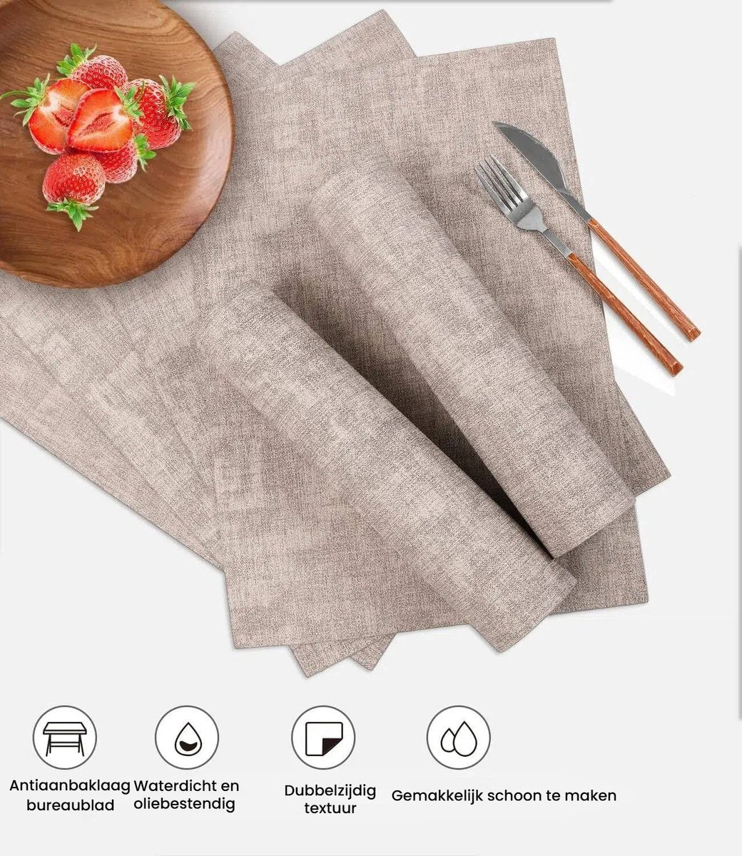 6-Delig Tafelkleed Set - Wasbare PVC Placemats 43x30cm - Dubbelzijdig & Hittebestendig - Imitatieleer Tafelbeschermers voor Keuken en Eethoek