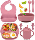 Baby Eetwaren Set 8-delig - Zuignap Borden & Kom - Siliconen Leer-eten Set met Slabbertje en Drinkbeker - Geschikt voor Magnetron & Vaatwasser