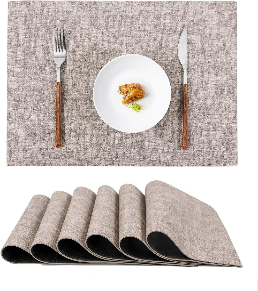 6-Delig Tafelkleed Set - Wasbare PVC Placemats 43x30cm - Dubbelzijdig & Hittebestendig - Imitatieleer Tafelbeschermers voor Keuken en Eethoek