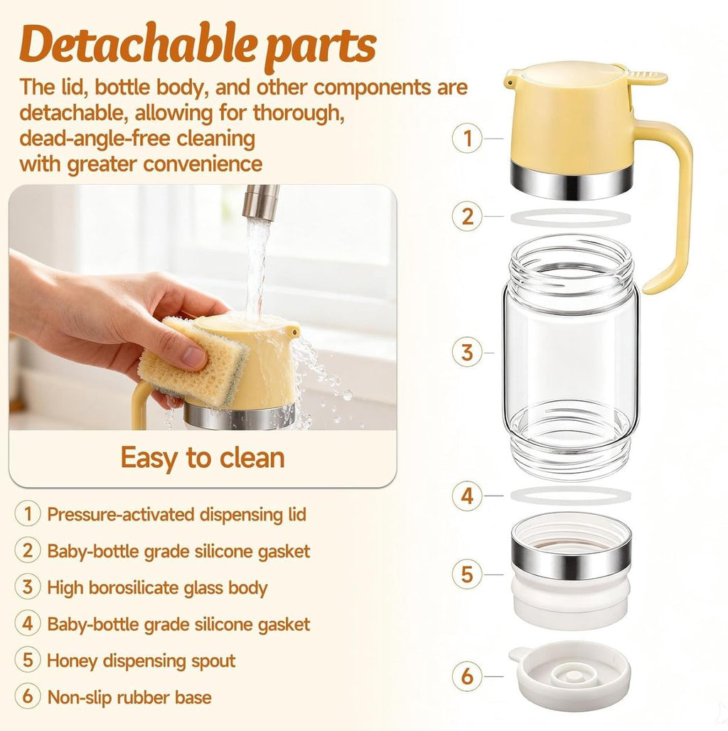 Dispenser voor gecondenseerde melk - Honingdispenser - Met voet - Geschikt voor in de keuken, voor pannenkoeken, koffie en gecondenseerde melk - Geel