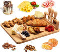 Bamboe kaasplank - Delicatessenplankenset - Kaasbordenset - Houten snackplank - Inclusief kaasmes en -vork - Houten handvat - Wordt geleverd met 4 roestvrijstalen messen
