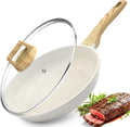 Koekenpan met deksel - Eierpan - met hittebestendig handvat - geschikt voor inductiekookplaten - 28 cm - wit