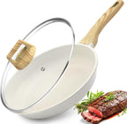 Koekenpan met deksel - Eierpan - met hittebestendig handvat - geschikt voor inductiekookplaten - 28 cm - wit