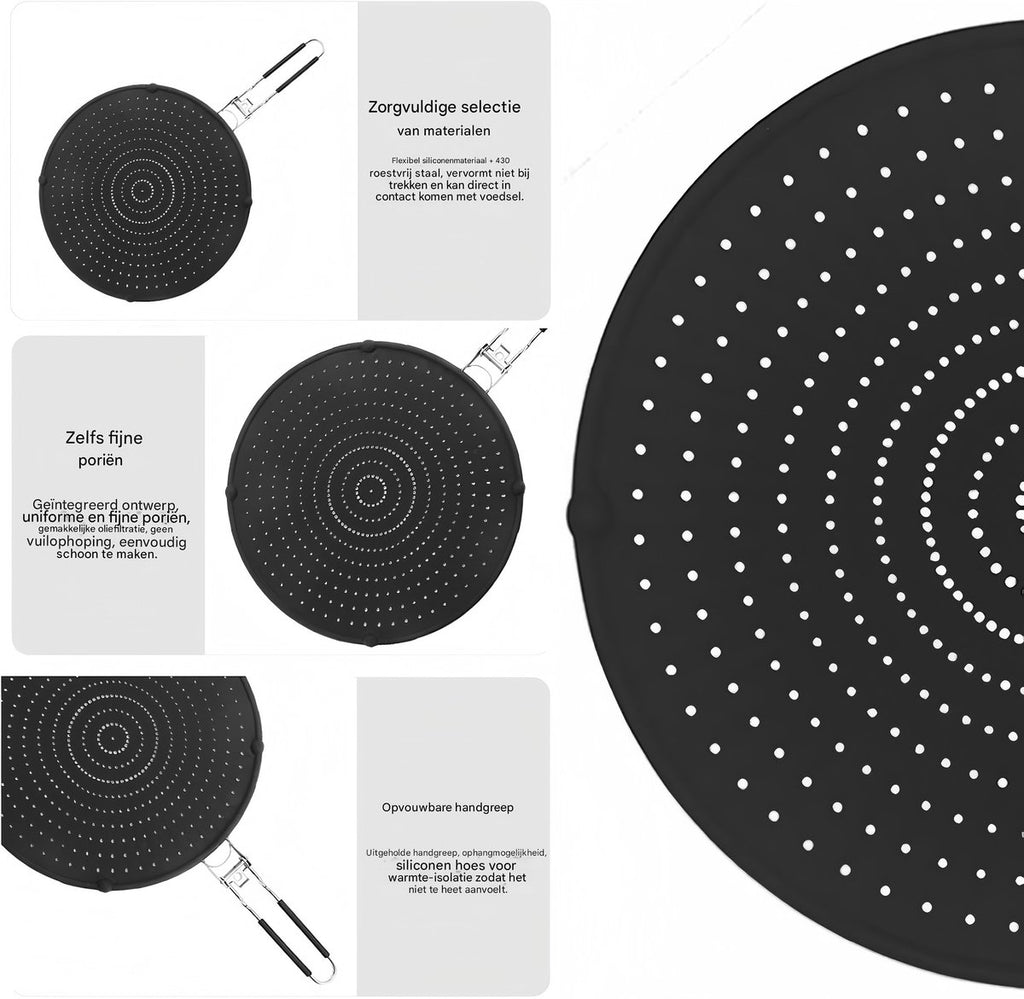 Allecta - Silicone spatbescherming voor pannen, 32 cm met inklapbare handgreep, spatbescherming tegen vetspatten - zwart