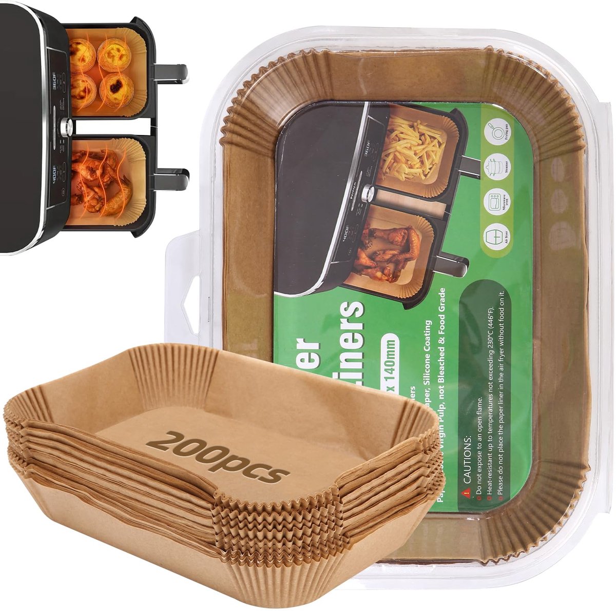 200 vellen - Bakpapier voor de airfryer - Antiaanbakbakpapier - Geschikt voor de Ninja airfryer - Afmeting: 22 x 14 cm - Rechthoekig