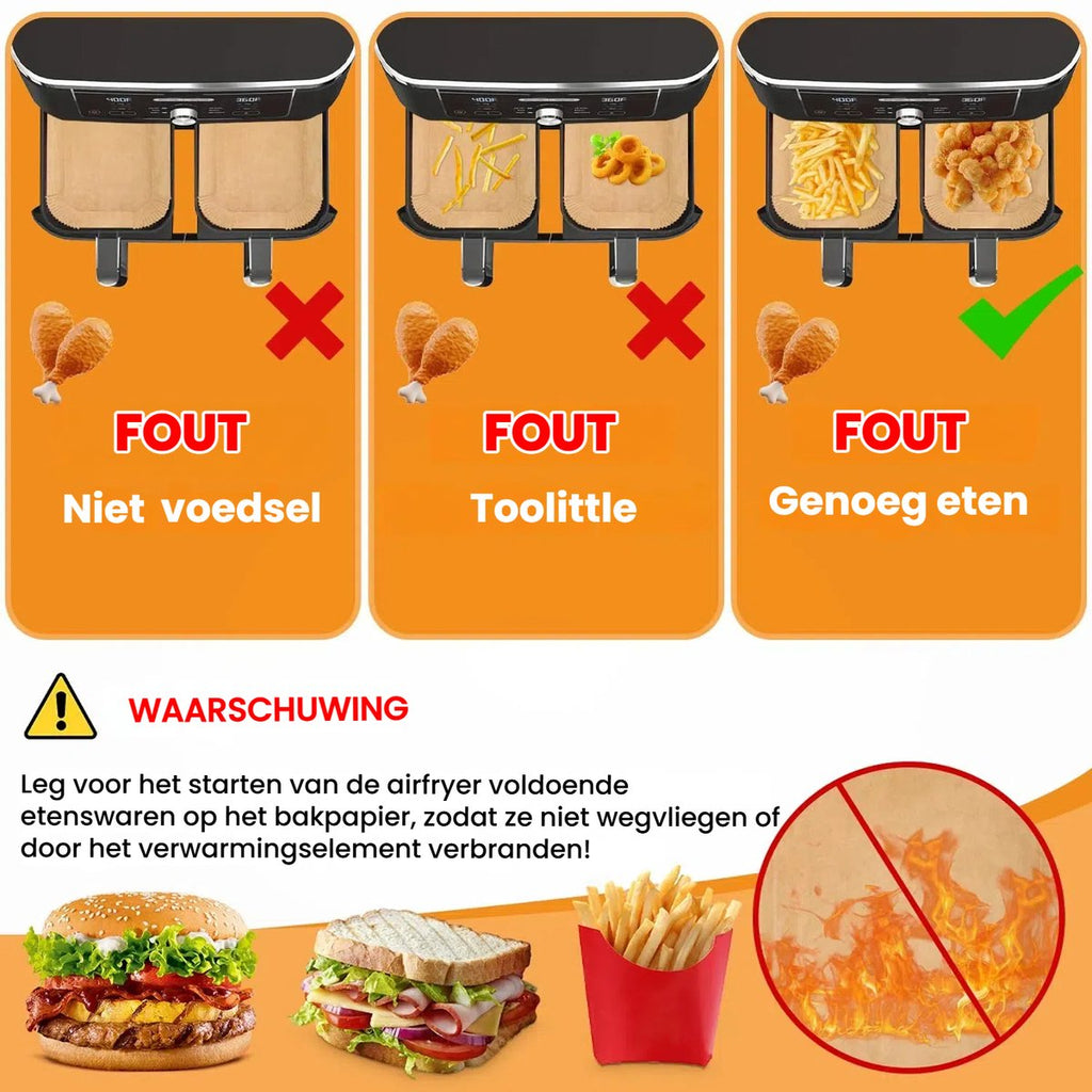 200 vellen - Bakpapier voor de airfryer - Antiaanbakbakpapier - Geschikt voor de Ninja airfryer - Afmeting: 22 x 14 cm - Rechthoekig