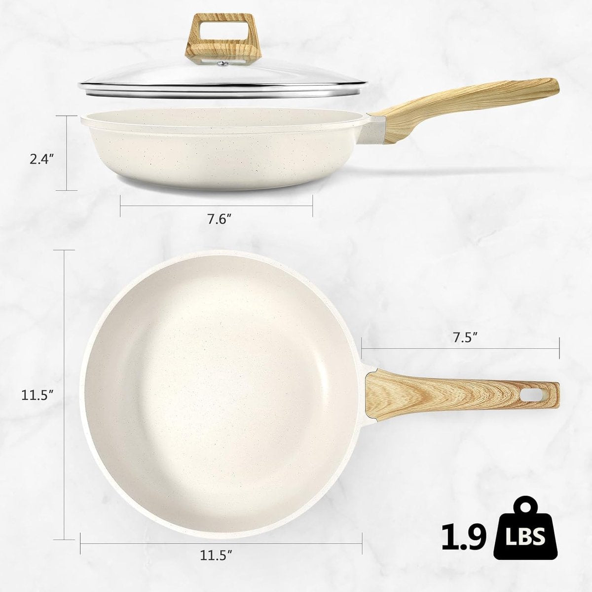 Koekenpan met deksel - Eierpan - met hittebestendig handvat - geschikt voor inductiekookplaten - 28 cm - wit