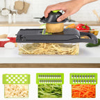 Groentesnijder - 15-in-1 groentesnijder - Onmisbaar in de keuken - Ontwerp met 8 messen - Snijdt uien, aardappelen, tomaten, komkommers, wortelen, enz. - Groen