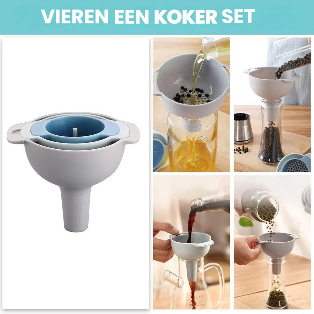 3 stuks - Keukentrechterset - Plastic trechters (60/80/100 mm) - Inclusief schoonmaakborstel - Vaatwasmachinebestendig - Geschikt voor vloeistoffen, kruiden en poeders