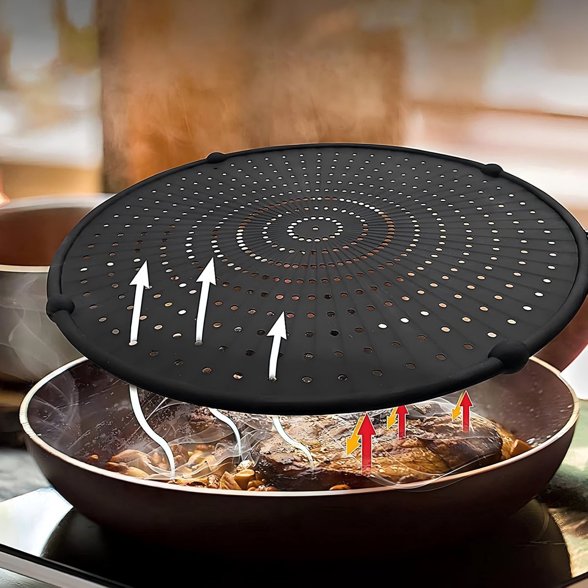 Allecta - Silicone spatbescherming voor pannen, 32 cm met inklapbare handgreep, spatbescherming tegen vetspatten - zwart