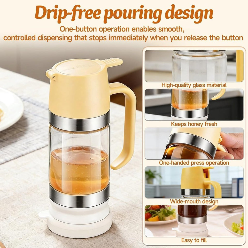 Dispenser voor gecondenseerde melk - Honingdispenser - Met voet - Geschikt voor in de keuken, voor pannenkoeken, koffie en gecondenseerde melk - Geel