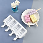 Siliconen ijsvorm - DIY ijslollyvorm - Vorm met stokje - 4 gaten - Inclusief stokje en deksel - 21 × 12,5 × 2 cm - Wit