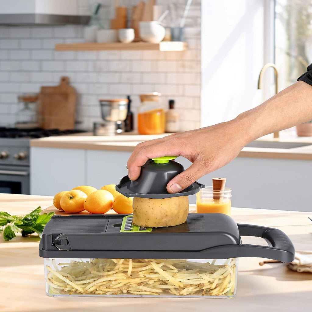 Groentesnijder - 15-in-1 groentesnijder - Onmisbaar in de keuken - Ontwerp met 8 messen - Snijdt uien, aardappelen, tomaten, komkommers, wortelen, enz. - Groen
