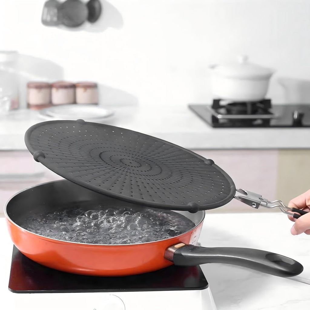 Allecta - Silicone spatbescherming voor pannen, 32 cm met inklapbare handgreep, spatbescherming tegen vetspatten - zwart