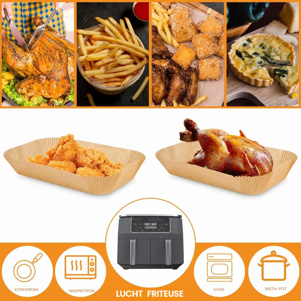200 vellen - Bakpapier voor de airfryer - Antiaanbakbakpapier - Geschikt voor de Ninja airfryer - Afmeting: 22 x 14 cm - Rechthoekig