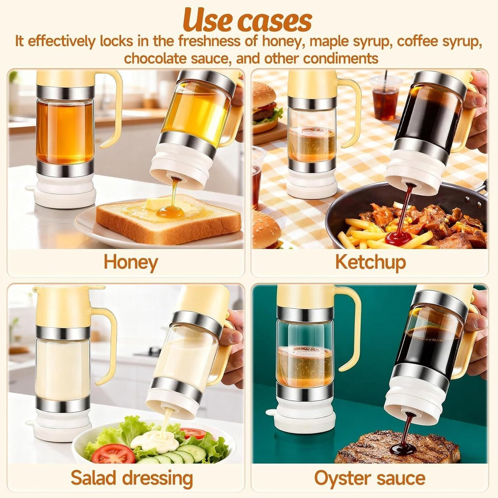 Dispenser voor gecondenseerde melk - Honingdispenser - Met voet - Geschikt voor in de keuken, voor pannenkoeken, koffie en gecondenseerde melk - Geel