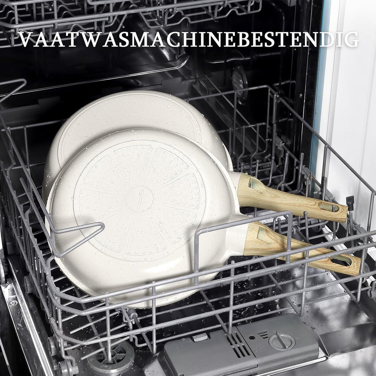 Koekenpan met deksel - Eierpan - met hittebestendig handvat - geschikt voor inductiekookplaten - 28 cm - wit