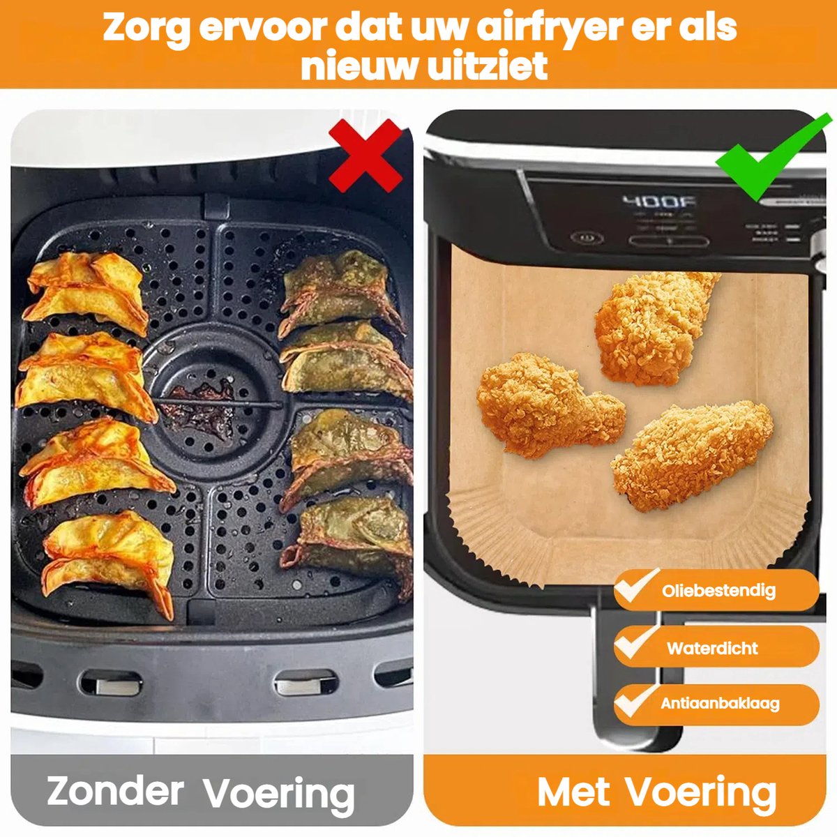 200 vellen - Bakpapier voor de airfryer - Antiaanbakbakpapier - Geschikt voor de Ninja airfryer - Afmeting: 22 x 14 cm - Rechthoekig