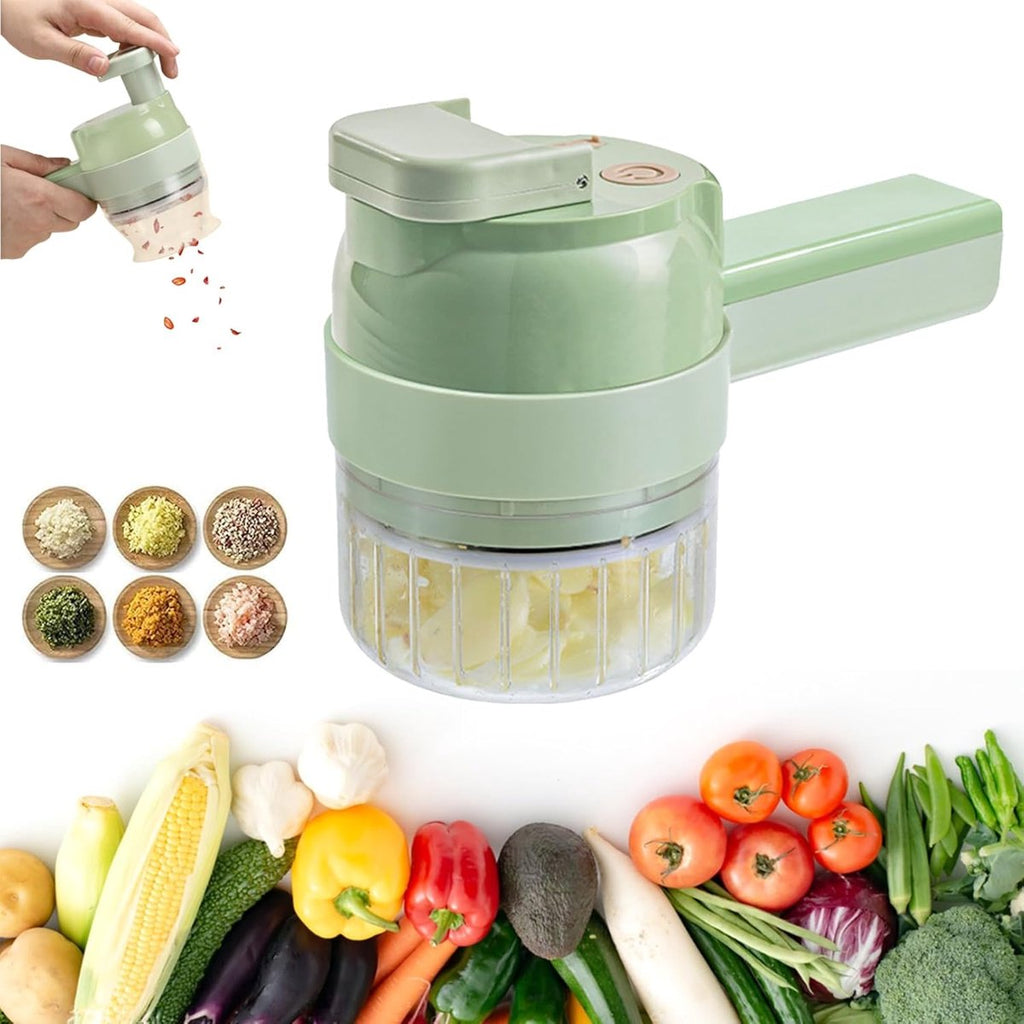 4-in-1 elektrische groentesnijder - Handhakker - Slim keukenapparaat - Kan gebruikt worden om paprika's, knoflook, uien, selderij en vlees te snijden - Groen
