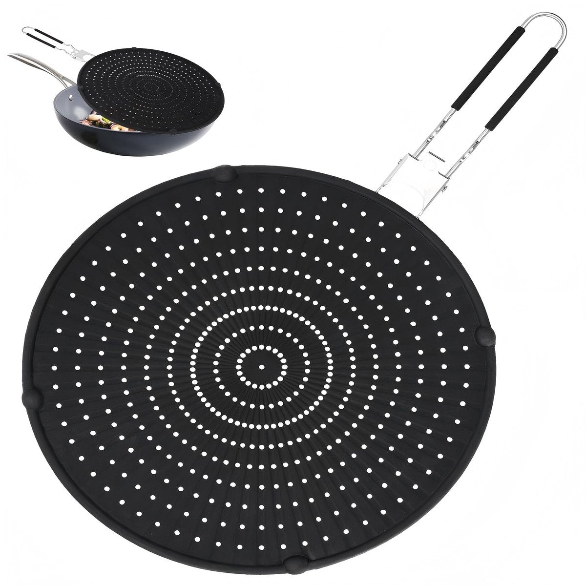 Allecta - Silicone spatbescherming voor pannen, 32 cm met inklapbare handgreep, spatbescherming tegen vetspatten - zwart