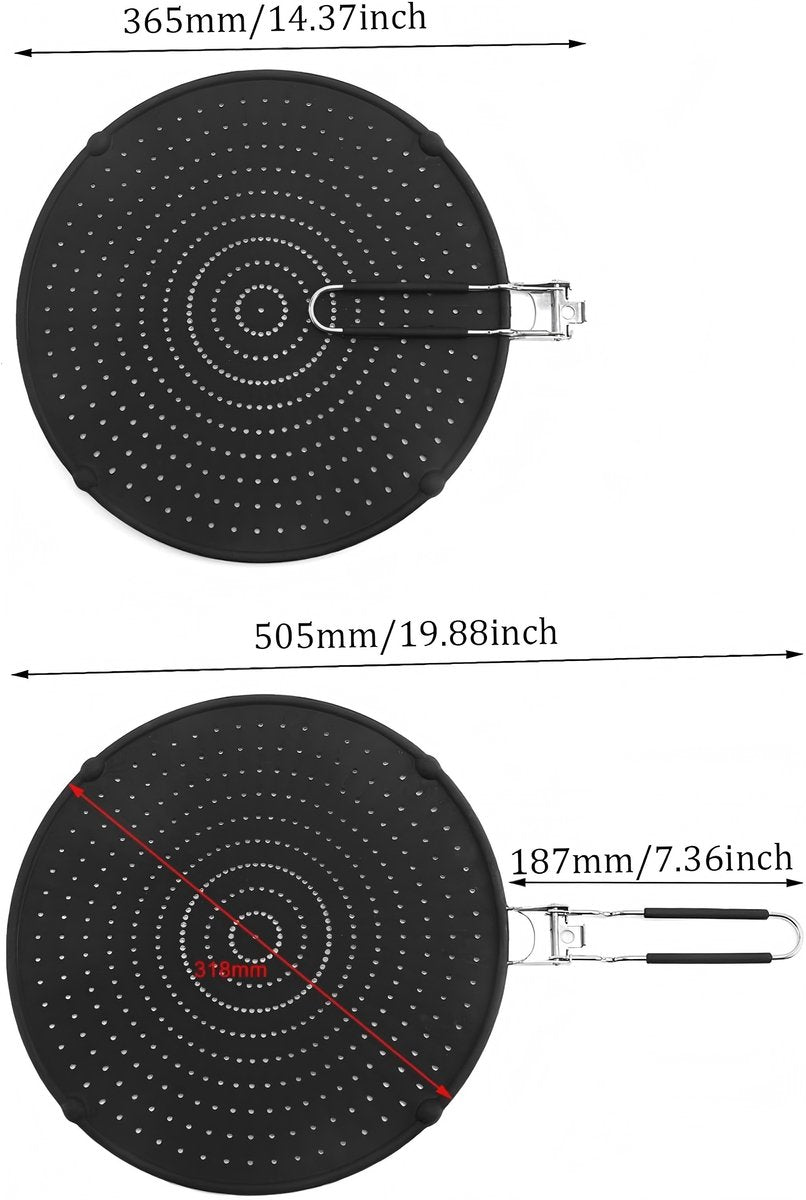 Allecta - Silicone spatbescherming voor pannen, 32 cm met inklapbare handgreep, spatbescherming tegen vetspatten - zwart