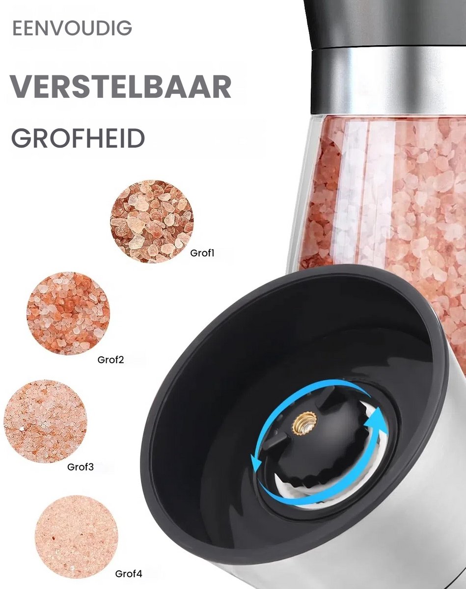 2 stuks - Kruidenmolen - Zout- en pepermolen - Met handmatig verstelbare keramische maalkern - Verstelbare maalgraad - Met schoonmaakborstel