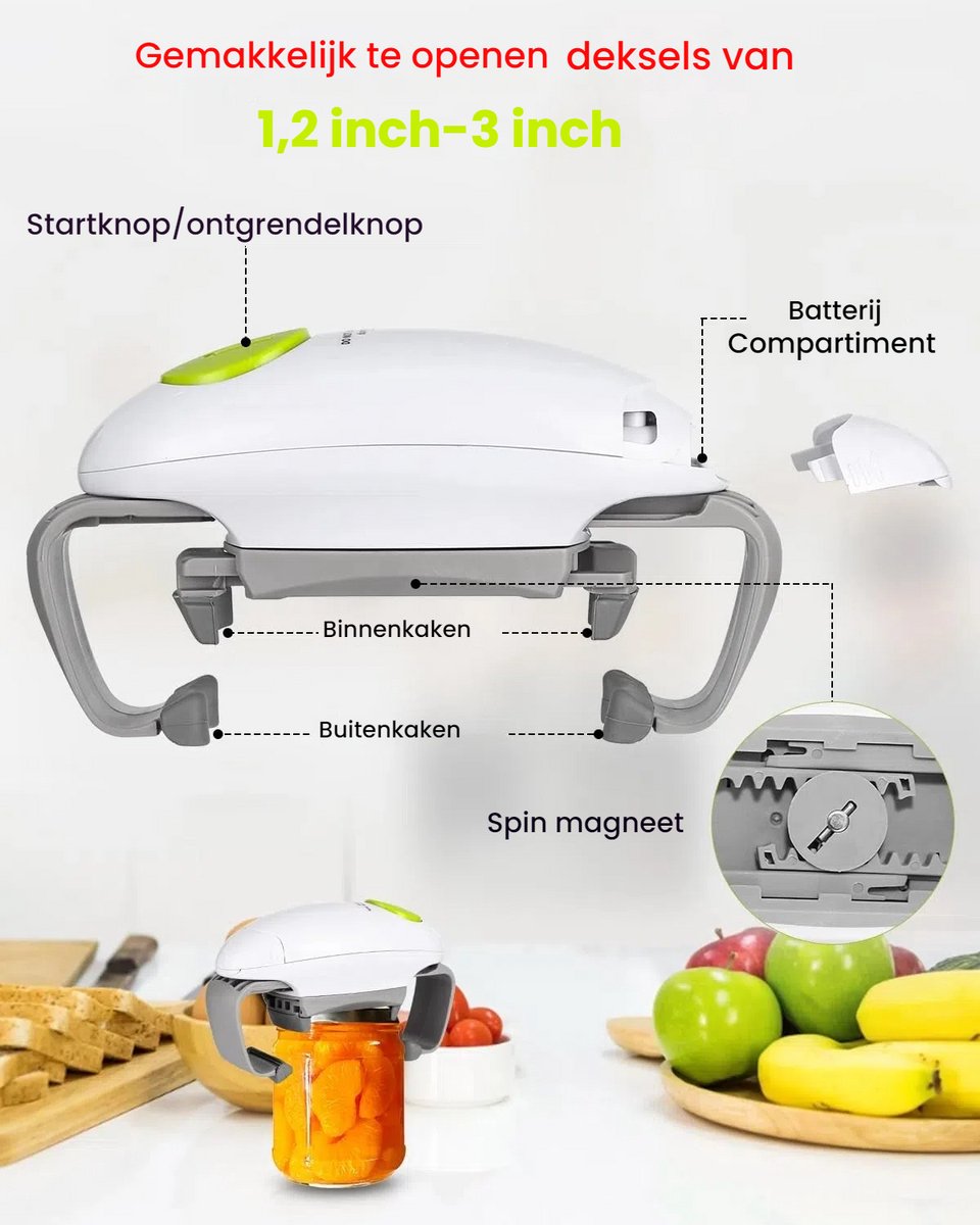 Elektrische Blikopener voor Potten - Automatische Handsfree Keukengadget met Sterke Constructie voor Artritis en Ouderen