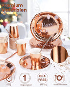 Verjaardagsservies 125 Delen - Roze Gouden Disposable - Borden & Bekers Happy Birthday