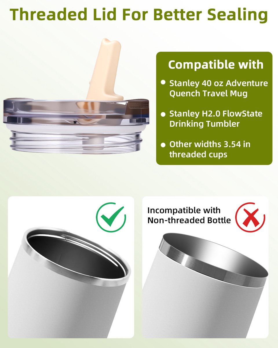 Vervangingsset voor geïsoleerde bekerdeksels - Lekvrije dekselaccessoire - Met rietje en anti-verstoppingsfunctie - Geschikt voor waterflessen van 20/30/40 oz - Crème, Zwart