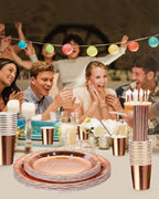 Verjaardagsservies 125 Delen - Roze Gouden Disposable - Borden & Bekers Happy Birthday
