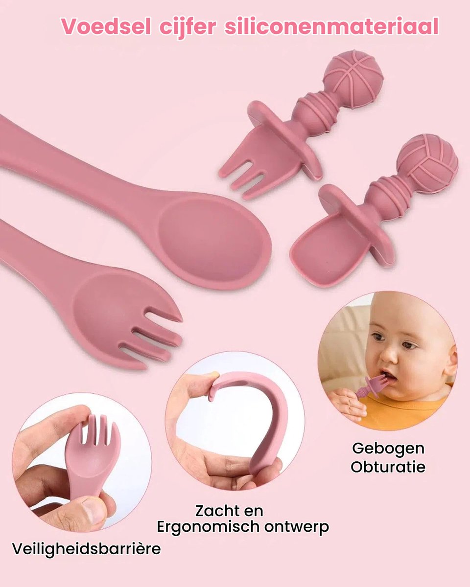 Baby Eetwaren Set 8-delig - Zuignap Borden & Kom - Siliconen Leer-eten Set met Slabbertje en Drinkbeker - Geschikt voor Magnetron & Vaatwasser