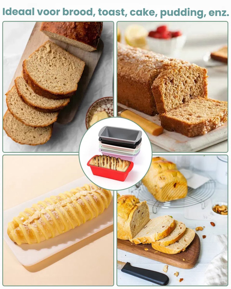 Siliconen Broodbakvormen Set 6-stuks - Multifunctioneel voor Brood, Cake en Desserts - Geschikt voor Oven & Vriezer