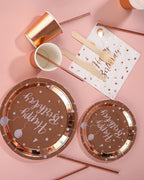 Verjaardagsservies 125 Delen - Roze Gouden Disposable - Borden & Bekers Happy Birthday