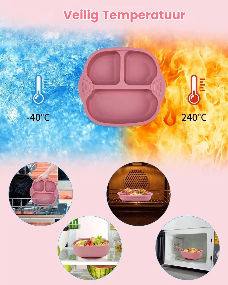 Baby Eetwaren Set 8-delig - Zuignap Borden & Kom - Siliconen Leer-eten Set met Slabbertje en Drinkbeker - Geschikt voor Magnetron & Vaatwasser