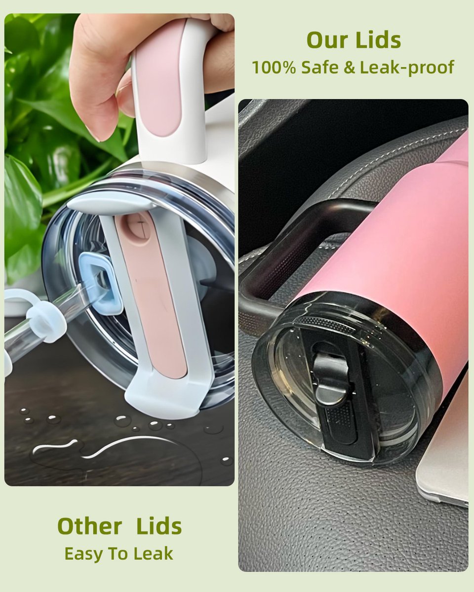 Vervangingsset voor geïsoleerde bekerdeksels - Lekvrije dekselaccessoire - Met rietje en anti-verstoppingsfunctie - Geschikt voor waterflessen van 20/30/40 oz - Crème, Zwart