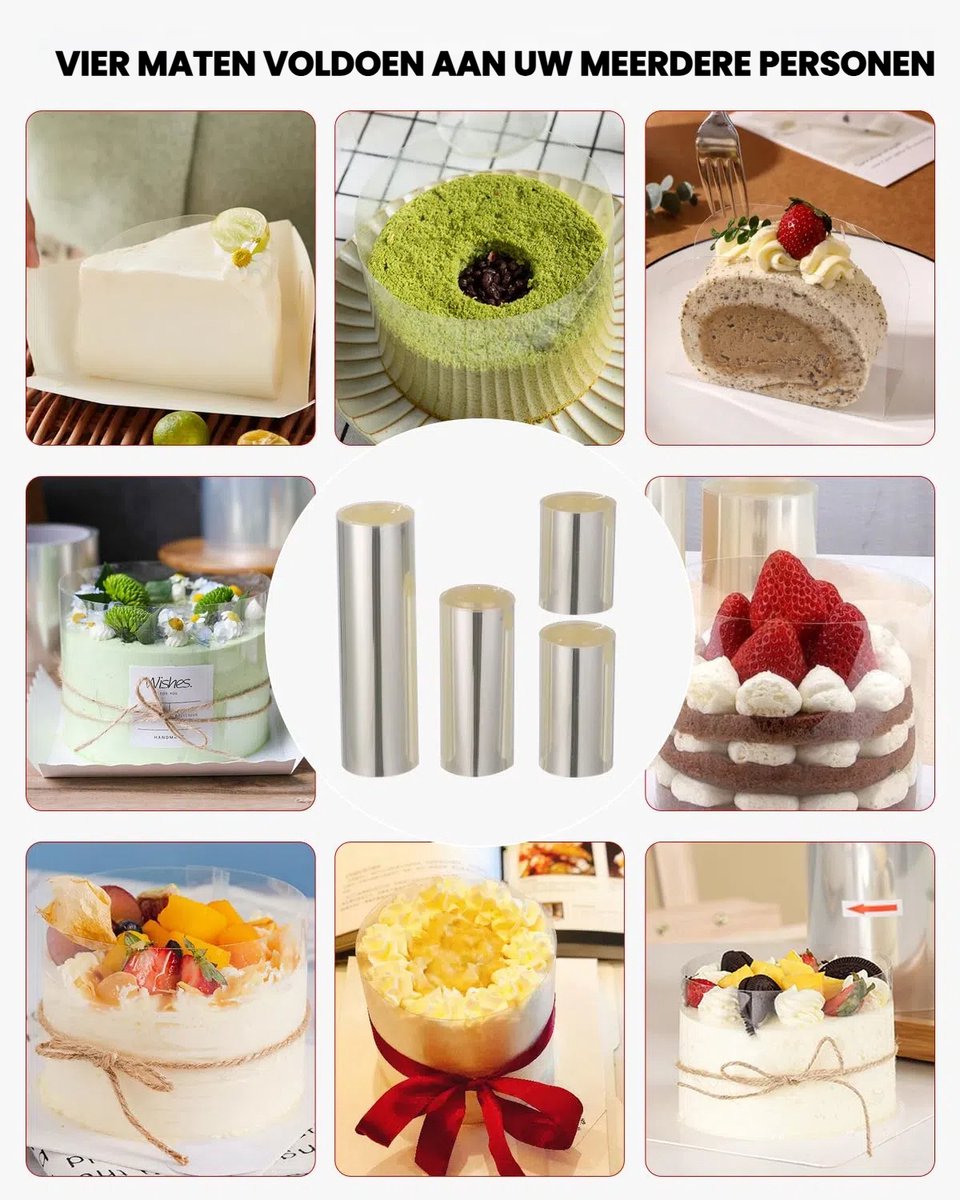 4 Rolls Cake Edge Film - 6cm-8cm-10cm-15cm - Hoge Cake Ring - 10m Transparante Rol Cake Kraag