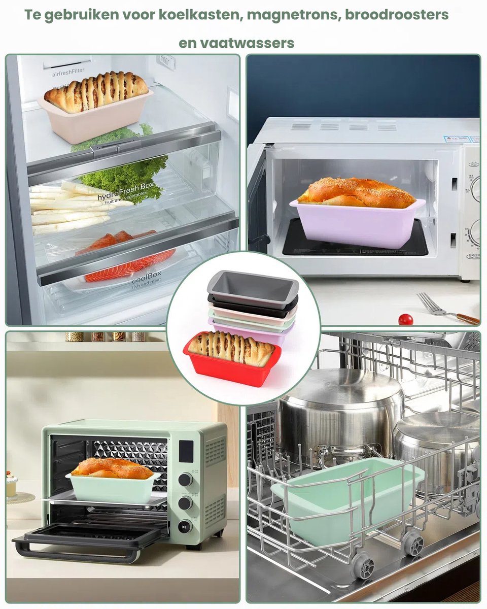 Siliconen Broodbakvormen Set 6-stuks - Multifunctioneel voor Brood, Cake en Desserts - Geschikt voor Oven & Vriezer