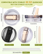 Vervangingsset voor geïsoleerde bekerdeksels - Lekvrije dekselaccessoire - Met rietje en anti-verstoppingsfunctie - Geschikt voor waterflessen van 20/30/40 oz - Crème, Zwart