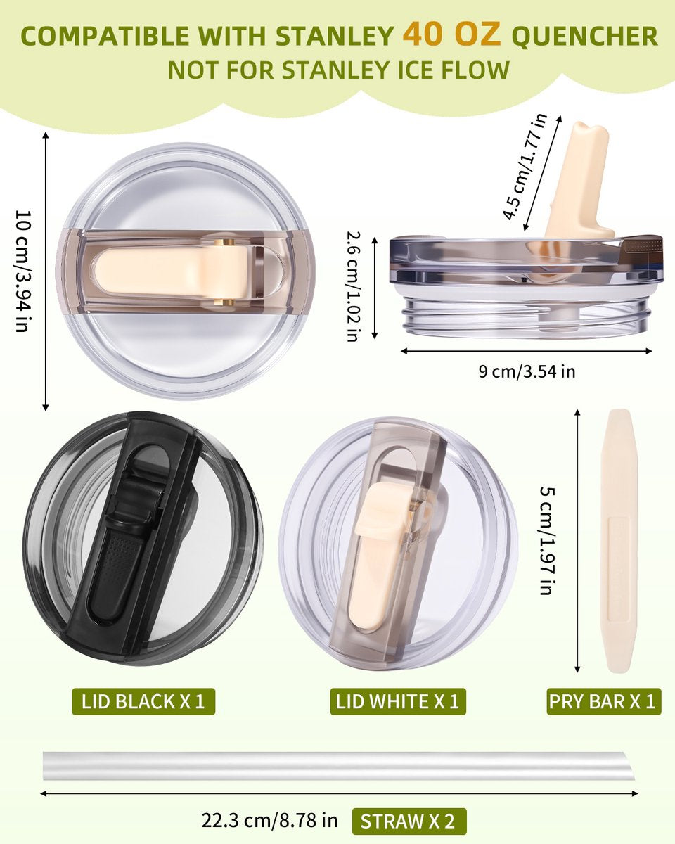 Vervangingsset voor geïsoleerde bekerdeksels - Lekvrije dekselaccessoire - Met rietje en anti-verstoppingsfunctie - Geschikt voor waterflessen van 20/30/40 oz - Crème, Zwart