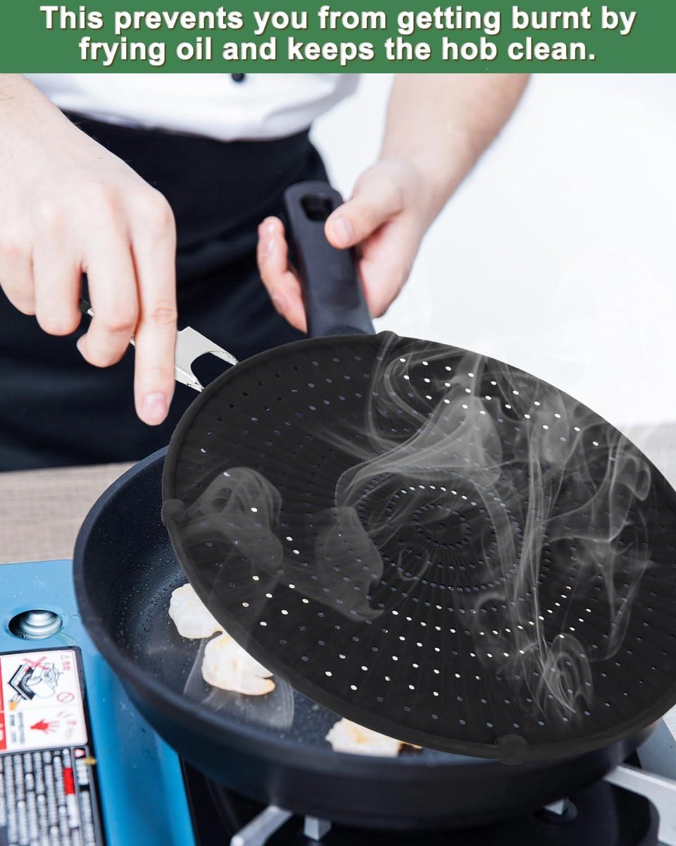 Allecta - Silicone spatbescherming voor pannen, 32 cm met inklapbare handgreep, spatbescherming tegen vetspatten - zwart