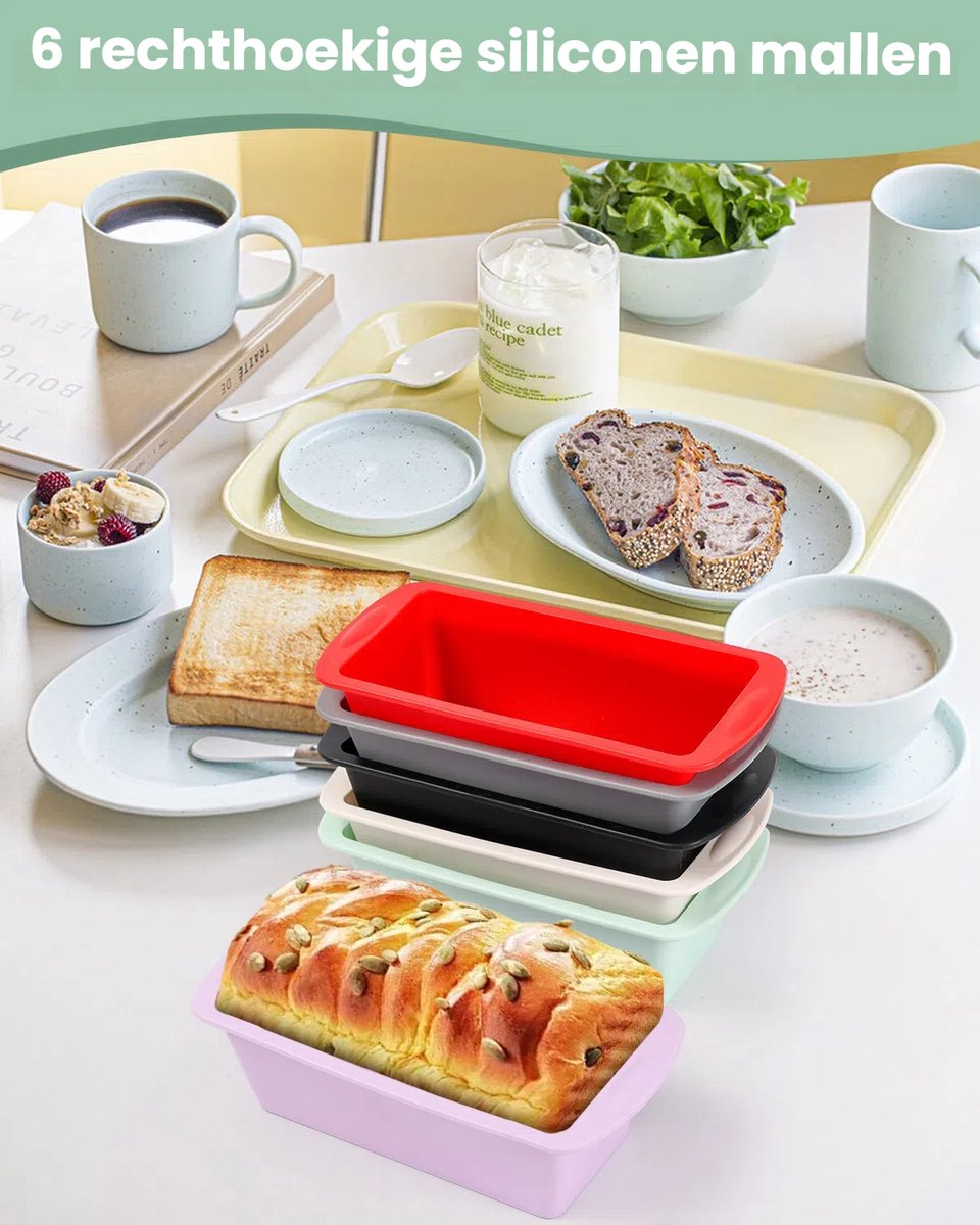 Siliconen Broodbakvormen Set 6-stuks - Multifunctioneel voor Brood, Cake en Desserts - Geschikt voor Oven & Vriezer