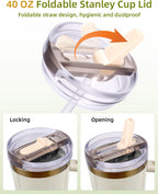 Vervangingsset voor geïsoleerde bekerdeksels - Lekvrije dekselaccessoire - Met rietje en anti-verstoppingsfunctie - Geschikt voor waterflessen van 20/30/40 oz - Crème, Zwart