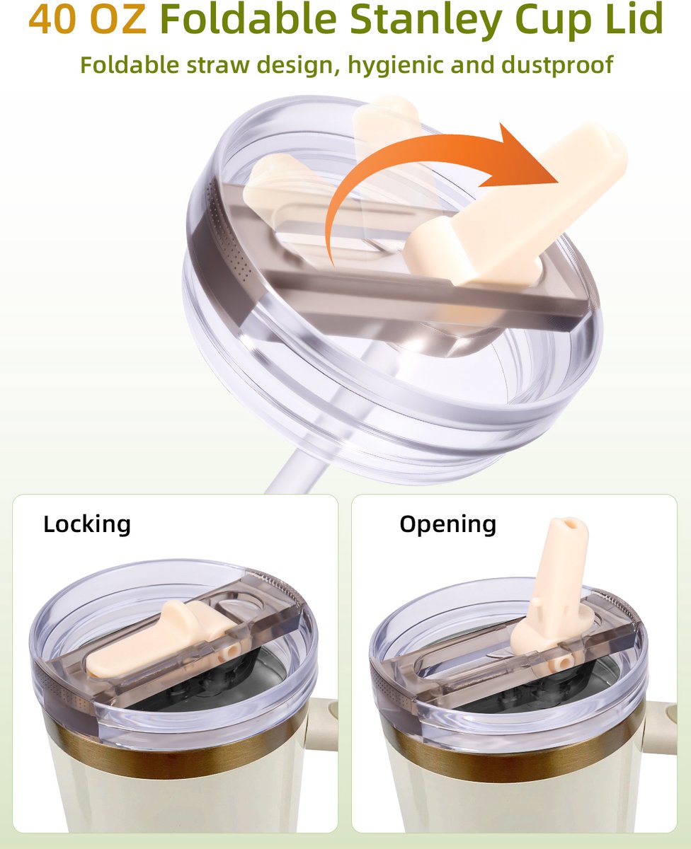 Vervangingsset voor geïsoleerde bekerdeksels - Lekvrije dekselaccessoire - Met rietje en anti-verstoppingsfunctie - Geschikt voor waterflessen van 20/30/40 oz - Crème, Zwart